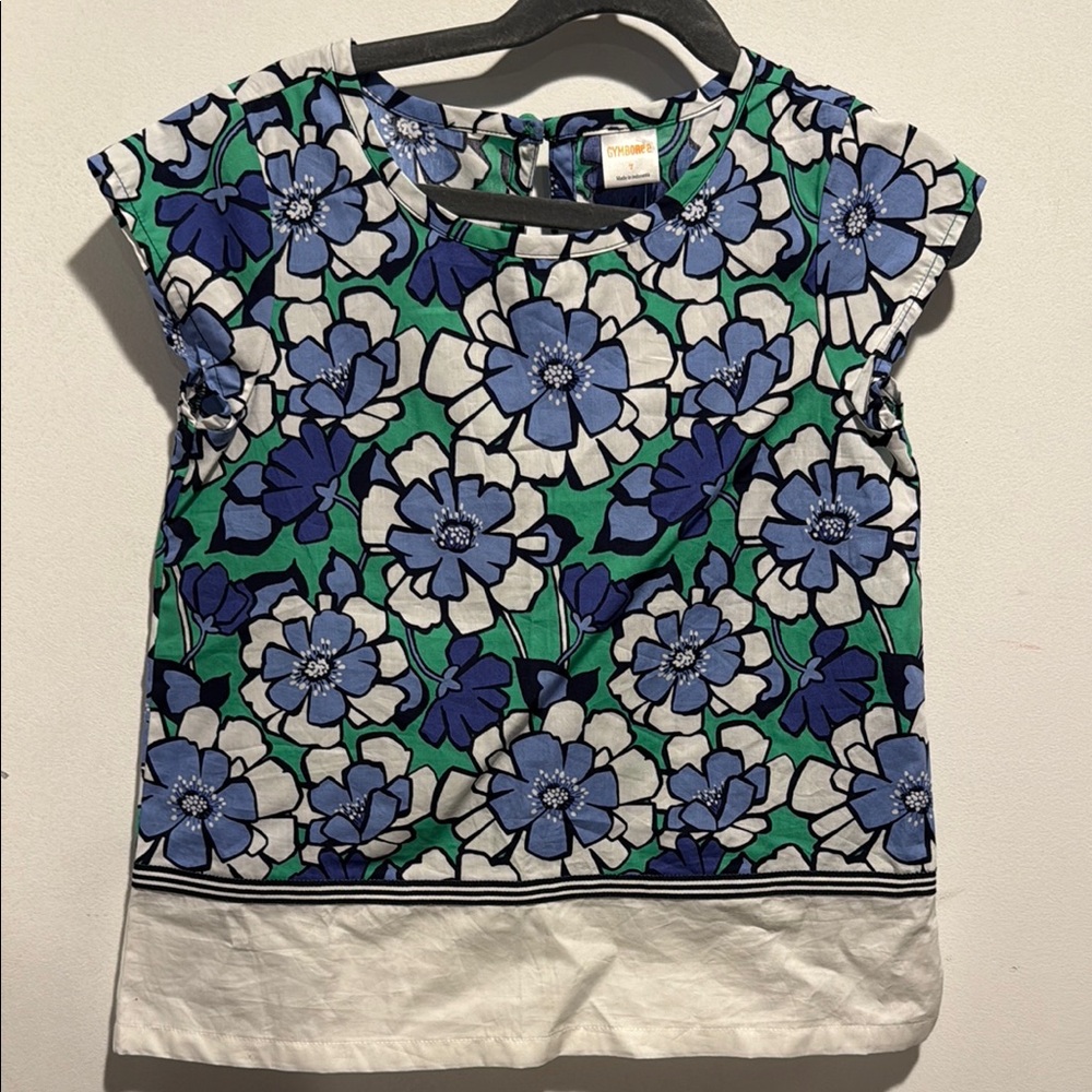 Floral Kids Top in Blue and Green